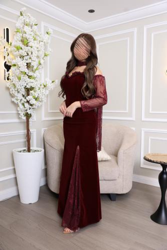 فستان سهرة عنابي دانتيل