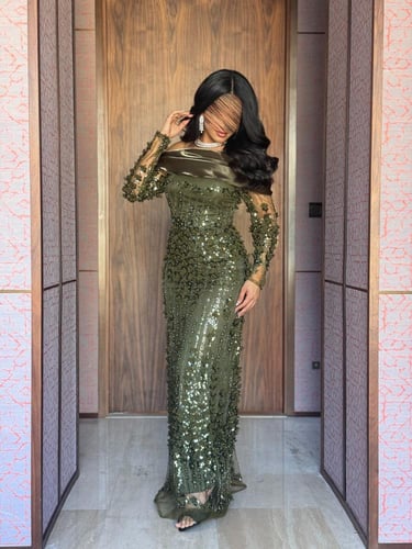 فستان سهرة زيتي راقي