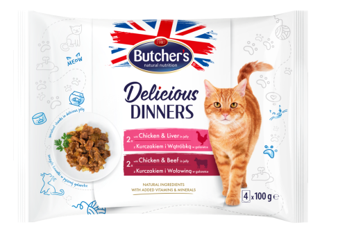 بوتشرز طعام رطب للقطط بنكهة الدجاج و الكبد و اللحم...