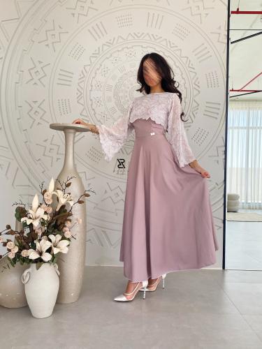 فستان موف بشيفون اوف وايت مطرز ، قطعتين .