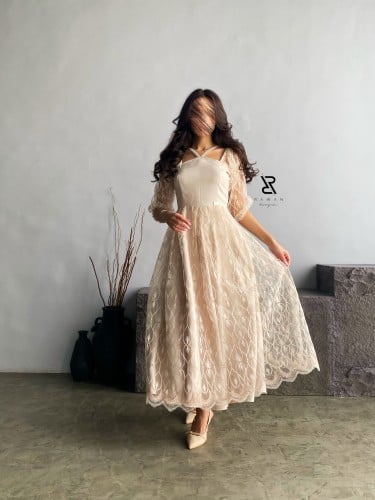 فستان بيج مطرز انيق