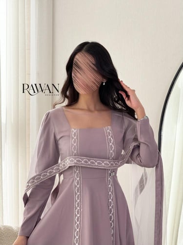 فستان موف مع قطعه تل مطرزه