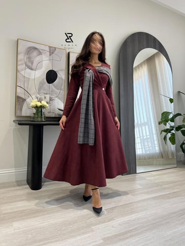 فستان شتوي بورغندي