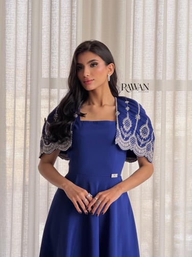 فستان نيلي قطعتين مع شك