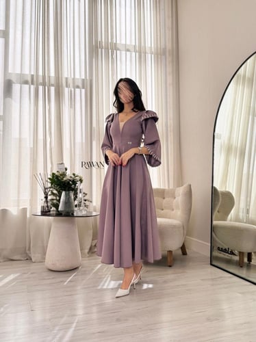 فستان موف بتفاصيل لولو بالاكمام