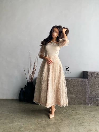 فستان بيج مطرز انيق