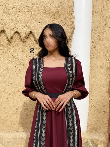 فستان عودي بتطريز فضي