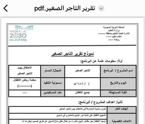 تقرير برنامج التاجر الصغير word و pdf