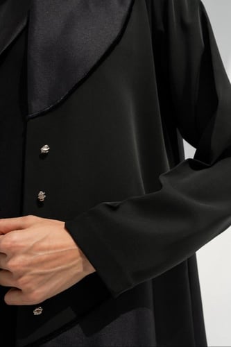 تسليم فوري - عبايه تفته أسود وكريب زيتي #102