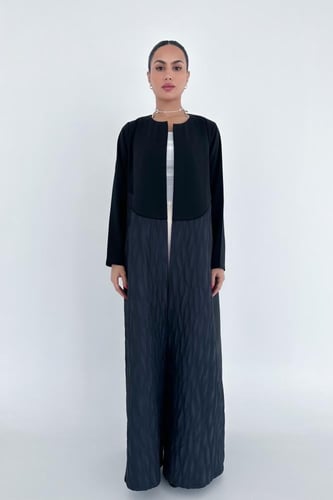 عبايه كريب ياباني اسود وتفته ايطالي اسود وبنفسجي #...