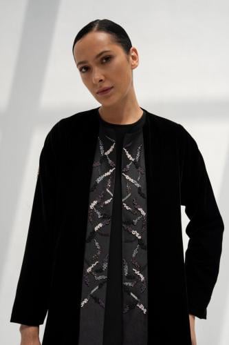 تسليم فوري - عبايه مخمل أسود كوري بشك خرز ياباني #...