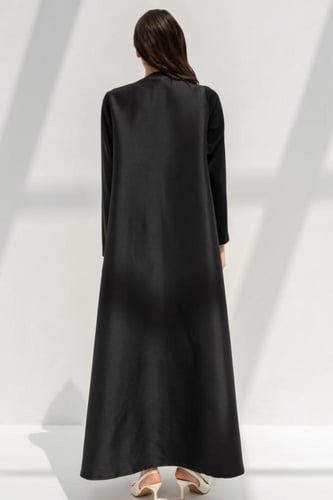 عبايه تفته أسود وكريب زيتي #102