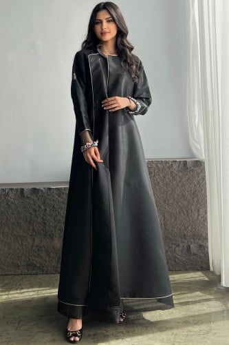 عباية تفته أسود بأكمام شك #190