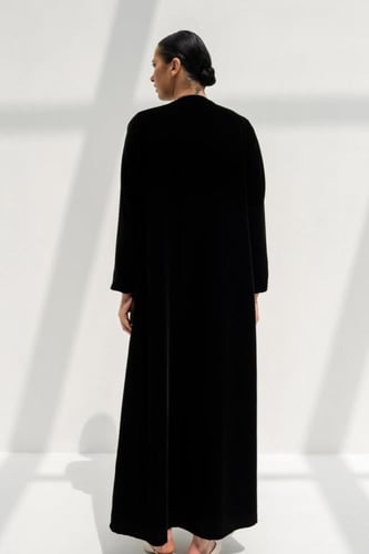 تسليم فوري - عبايه مخمل أسود كوري بشك خرز ياباني #...