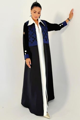 عباية تفته اسود و قص ليزر كحلي - تسليم فوري #809