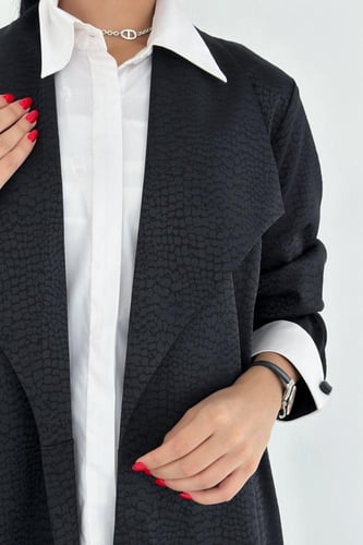 عبايه جاكار اسود وقميص قطن ابيض متصل #608