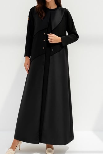 عبايه تفته أسود وكريب زيتي #102