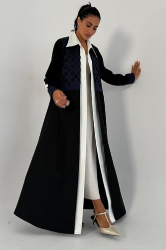 عباية تفته اسود و قص ليزر كحلي - تسليم فوري #809