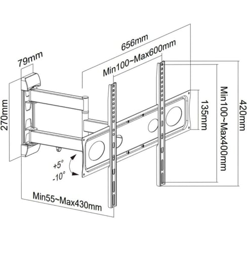 حامل تلفزيون يثبت على الحائط بسعة وزن 25 كغم/55 با...