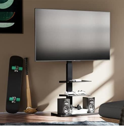 , حامل تلفزيون ارضي مع رفوف مزدوجة يدعم معظم اجهزة...