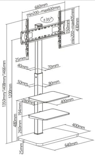 , حامل تلفزيون ارضي مع رفوف مزدوجة يدعم معظم اجهزة...