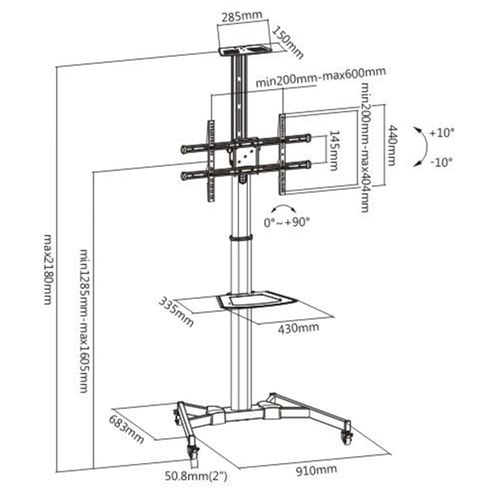 عربة تلفزيون ستيل بارتفاع قابل للتعديل لمعظم التلف...