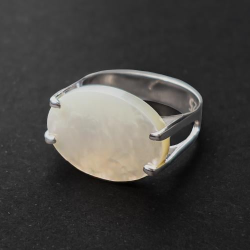 خاتم الصدف الأبيض الطبيعي – فضة 925