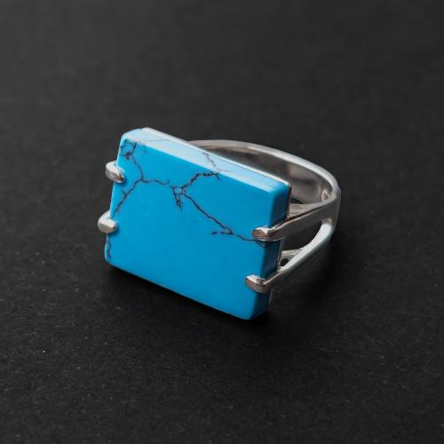 خاتم فيروز أزرق مستطيل – فضة 925