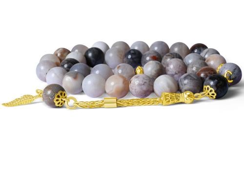 سبحة حجر عقيق البامبو بالذهب