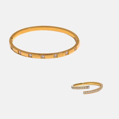 Statement Bracelet and Ring in 18K Gold Plated