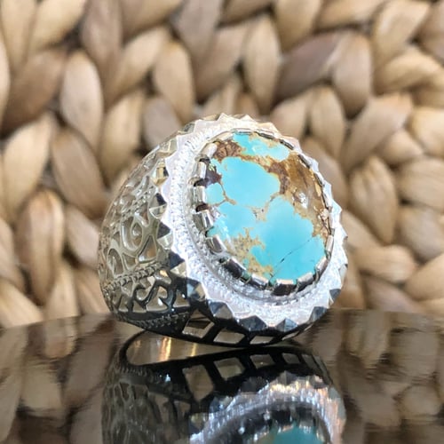 خاتم الفضة مع حجر فيروز نشابوري إيراني صياغة حجازي...