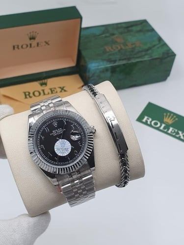 طقم ساعه مع اسوارة من رولكس الدرجة الاولى مع الملح...