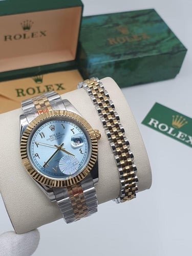 ساعه مع اسوارة من رولكس فضي الدرجة الاولى مع جميع...