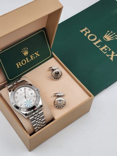 ساعه مع كبك رولكس فضي الدرجه الاولى