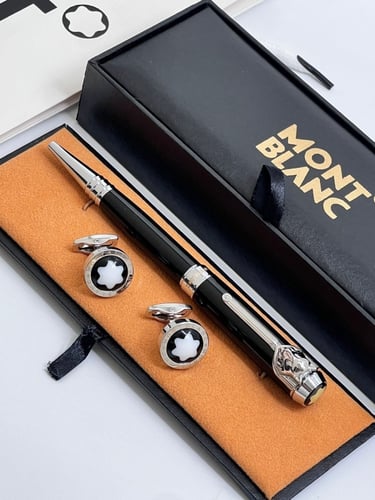 قلم و كبك منتو بلانك وجه الذيب مع الملحقات اسود+فض...