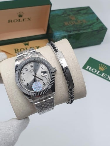 طقم ساعه مع اسوارة من رولكس الدرجة الاولى مع الملح...