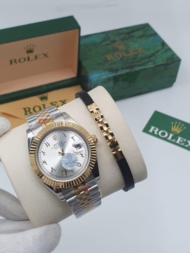 طقم ساعه مع اسوارة من رولكس الدرجة الاولى مع جميع...