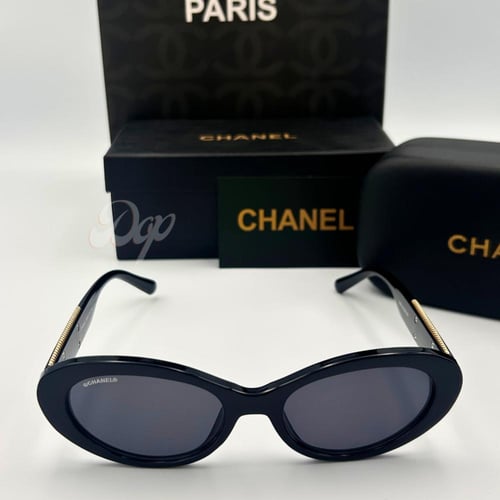 نظارة شانيل EYE-CAT أسود كامل بشعار ذهبي الاصدار ا...