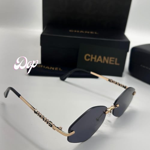 نظارة شانيل ذهبي بدون أطار عدسة سوداء