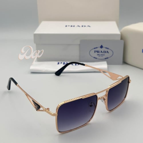 نظارة برادا ذهبي معدني مستطيل بعدسة أسود مدرج