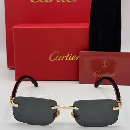 نظارة كارتير ذهبي بدون أطار عدسة سوداء وذراع خشبي...