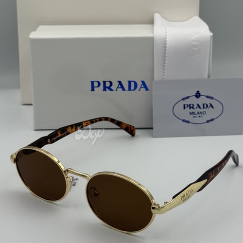 نظارة برادا دائرية باطار ذهبي(تايقر) وعدسة بنيه