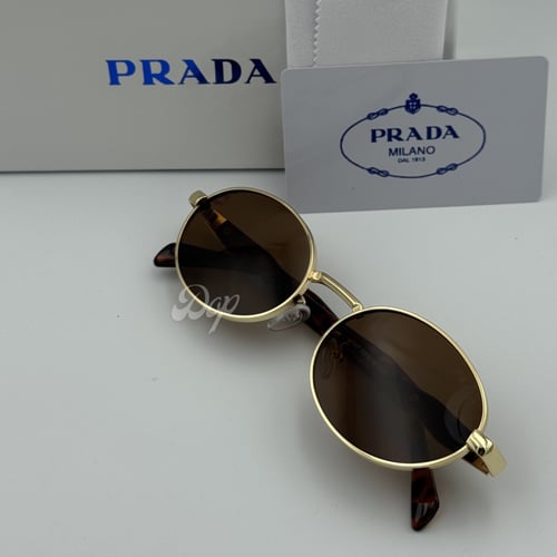 نظارة برادا دائرية باطار ذهبي(تايقر) وعدسة بنيه