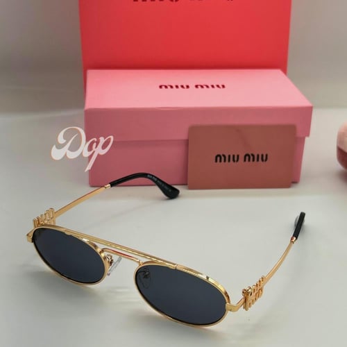 نظارة ميو ميو بيضاوي ذهبي بعدسة بُنية