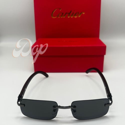 نظارة كارتير بدون أطار عدسة سوداء وذراع خشبي الاصد...