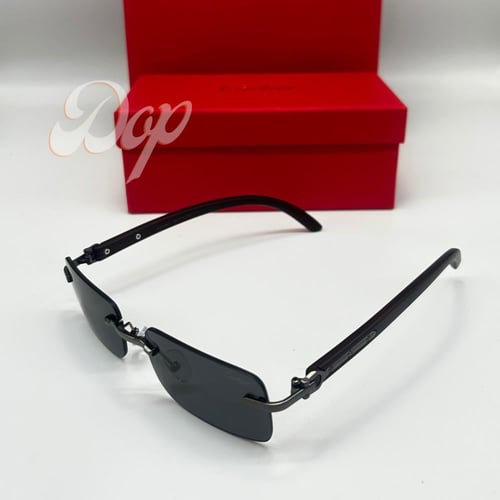 نظارة كارتير بدون أطار عدسة سوداء وذراع خشبي الاصد...