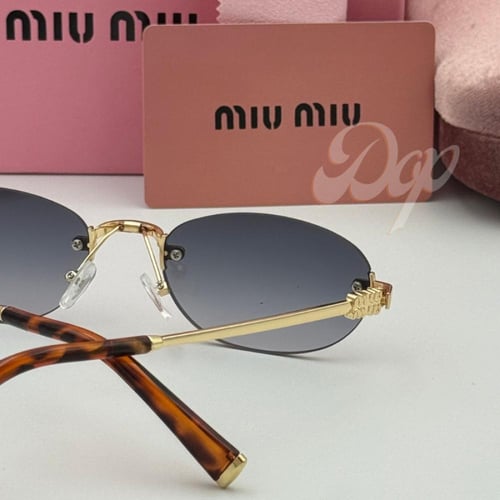 نظارة ميو ميو بيضاوية بدون إطار عدسة أسود مدرج