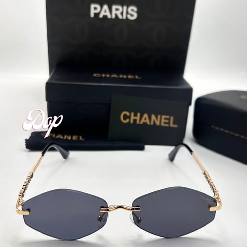 نظارة شانيل ذهبي بدون أطار عدسة سوداء