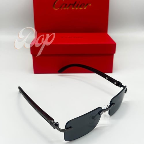 نظارة كارتير بدون أطار عدسة سوداء وذراع خشبي الاصد...
