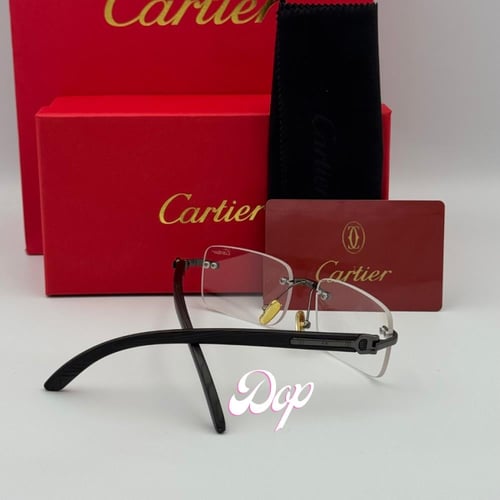 نظارة كارتير خشبي فضي بدون أطار بعدسة شفافة